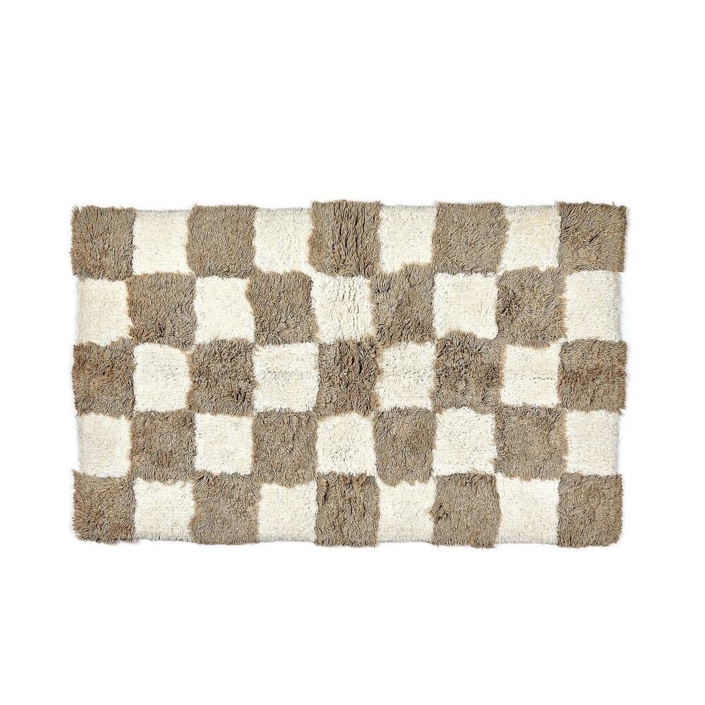 NEW Mackenzie-Childs Checkerboard Taupe Bath Rug 24x40 Cotton